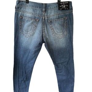 True Religion Relaxed Straight Rocco Blue Distressed Denim Jeans Mens 36